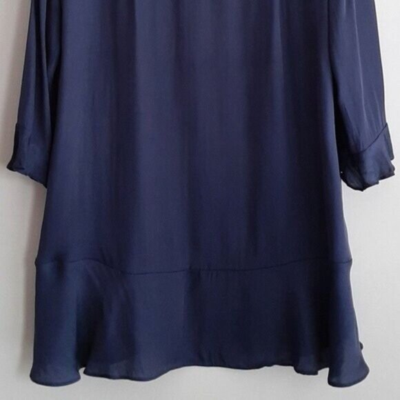REPEAT Silk Blend Long Sleeve Shift Mini Dress Navy Blue Sz L - Picture 7 of 10